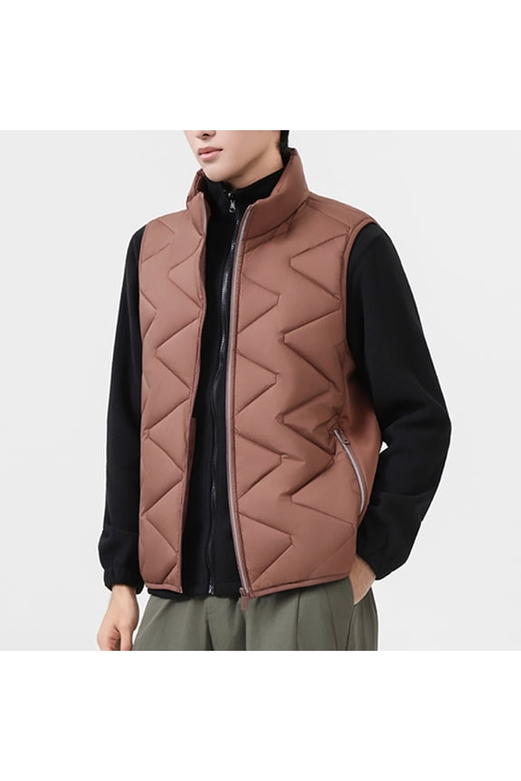 Men's Casual Solid Vest Jacket, Cotton and Wool-Filled with Stand Collar & Zipper Pockets, Warm Sleeveless Outerwear for Daily Wear and Outdoor Activities