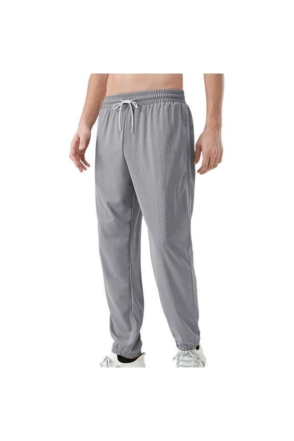 Men's Casual Sport Pants with Cuffed Hem Elastic Waist Functional Pockets Solid Color Design,Plus Size
