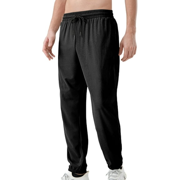 Handshe Men's Casual Sport Pants with Cuffed Hem Elastic Waist Functional Pockets Solid Color Design,Plus Size