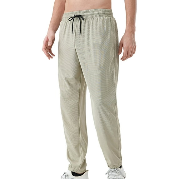 Handshe Men's Casual Sport Pants with Cuffed Hem Elastic Waist Functional Pockets Solid Color Design,Plus Size