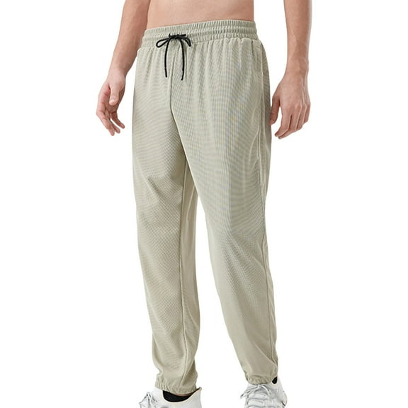 Handshe Men's Casual Sport Pants with Cuffed Hem Elastic Waist Functional Pockets Solid Color Design,Plus Size
