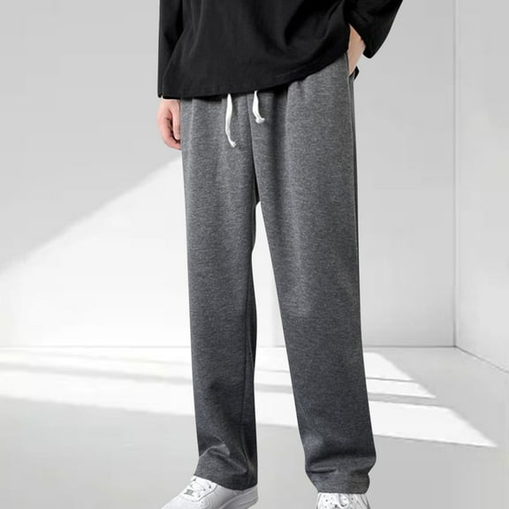 Handshe Men's Casual Sport Pants with Elastic Waist and Drawstring Pockets Solid Color, Straight Cut, Versatile for Outdoor Activities,Plus Size