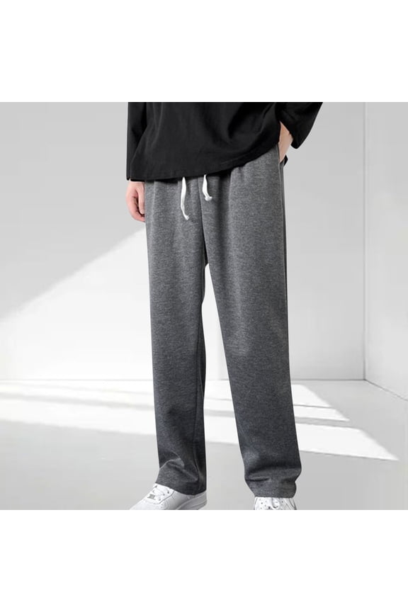 Men's Casual Sport Pants with Elastic Waist and Drawstring Pockets Solid Color, Straight Cut, Versatile for Outdoor Activities,Plus Size