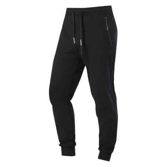 Handshe Men's Casual Sport Pants with Zipper Pockets Elastic Waist & Cuff Solid Color Design