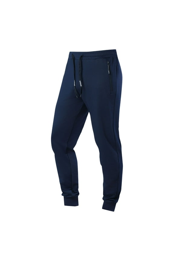 Men's Casual Sport Pants with Zipper Pockets Elastic Waist & Cuff Solid Color Design