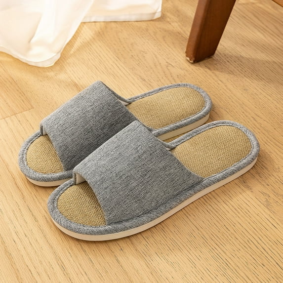 Handshe Men's Casual Spring Summer Linen Slides – Breathable Flat Sole Indoor Slippers with Soft Arch Support for Home & Indoor Comfort,Plus Size
