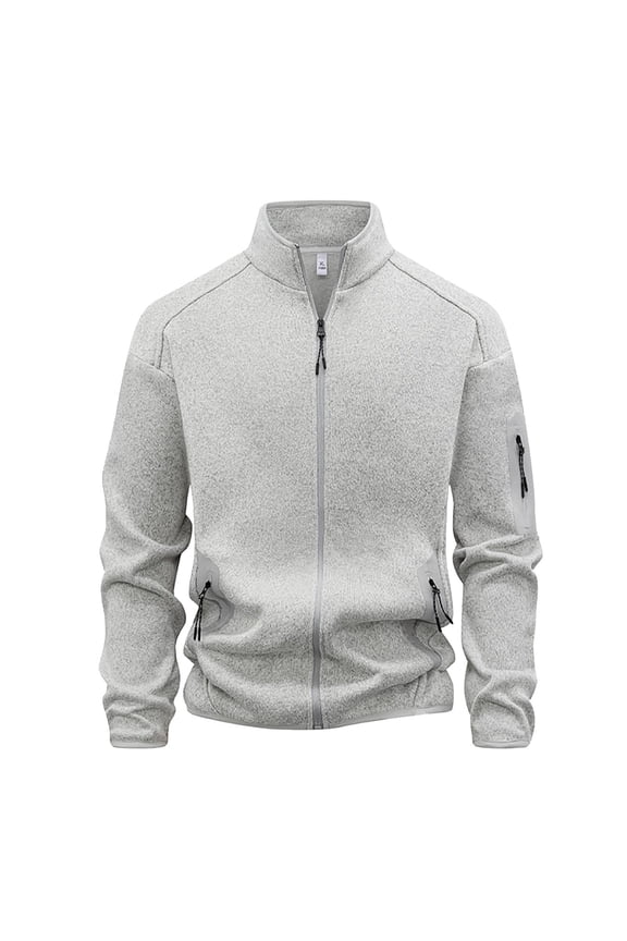 Men's Casual Stand Collar Zipper Pocket Jacket, Lightweight Solid Color Long Sleeve Outerwear for Daily Wear and Outdoor Activities