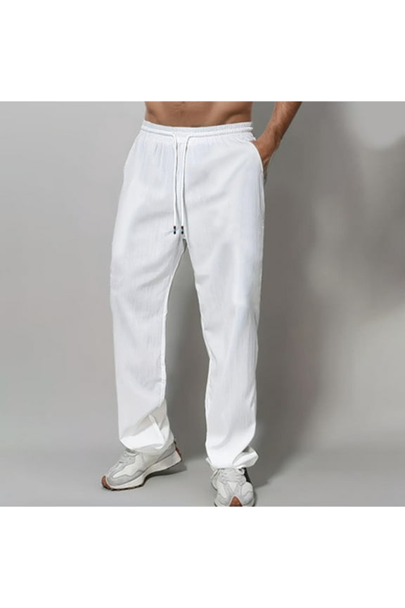 Men's Casual Straight-Leg Lounge Pants with Elastic Waistband, Solid Color Comfortable Design,Plus Size