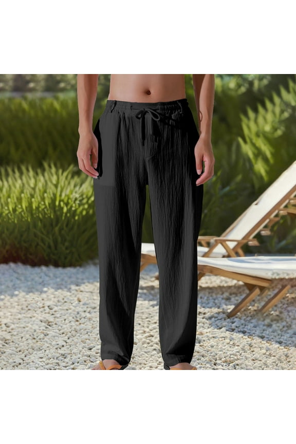 Men's Casual Straight-Leg Pants with Breathable Elastic Waist & Drawstring Pockets Comfort-Fit Outdoor Daily Wear,Plus Size