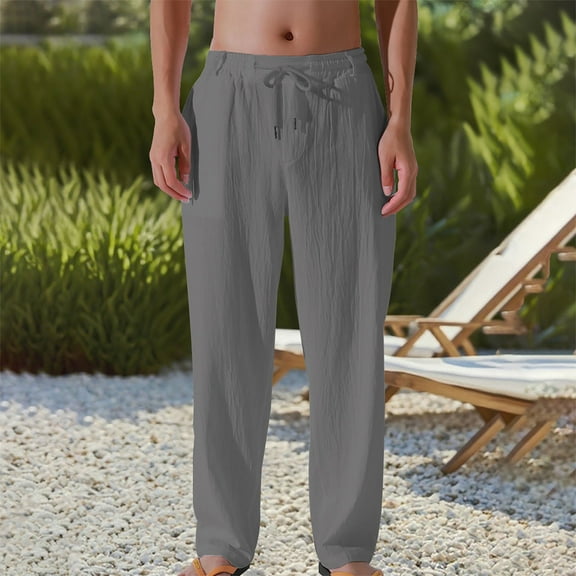Handshe Men's Casual Straight-Leg Pants with Breathable Elastic Waist & Drawstring Pockets Comfort-Fit Outdoor Daily Wear,Plus Size