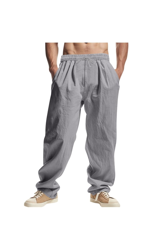 Men's Casual Straight-Leg Pants with Elastic Waist & Drawstring Pockets Relaxed Fit Comfortable Everyday Wear,Plus Size