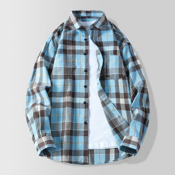 Handshe Men's Casual Striped Long Sleeve Button-Up Shirt with Pocket, Fashionable Daily Wear for Men, Office Casual or Weekend Outings,Plus Size