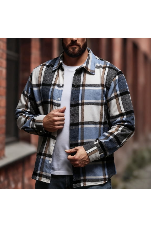 Men's Casual Striped Plaid Shirt,Long Sleeve Button-Up with Chest Pocket,Breathable and Stylish for Casual Wear and Daily Outfits