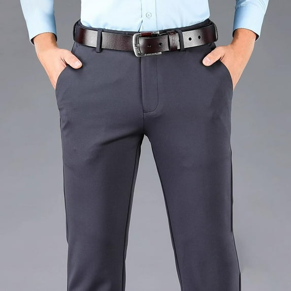 Handshe Men's Casual Suit Pants with High Waist Wrinkle-Resistant No-Iron Business Formal,Plus Size