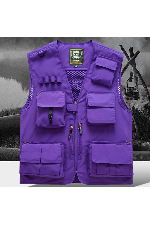 Men's Casual Vest, Loose Fit with Multiple Pockets and Pen Slot, Zipper Front and V-Neck Design, Multi-Functional Outdoor Emergency Vest for Daily Wear and Outdoor Activities
