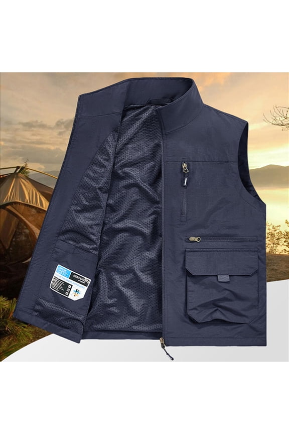 Men's Casual Vest, Solid Color Sleeveless Lightweight with Multi-Pockets, Lapel Collar Outdoor Workwear for Daily Use