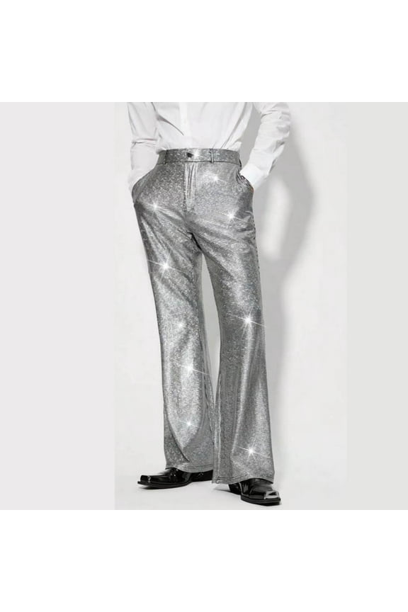 Men's Casual Wide-Leg Pants with Solid Mid-Rise Design for Stage-Ready Formal Performance Trousers
