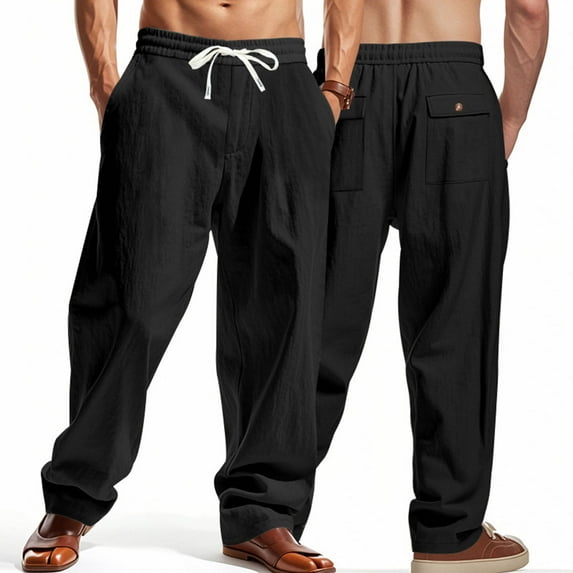 Handshe Men's Casual Work Pants with Relaxed Straight-Leg and High Waist Wide-Leg Design for Outdoor and Daily Use