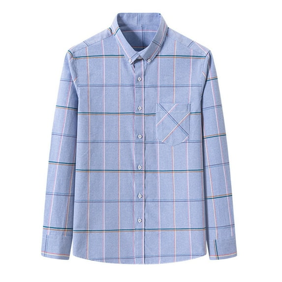Handshe Men's Checkered Long Sleeve Shirt, Simple Casual Button-Up Pocket Shirt with Lapel, Versatile Outdoor Daily Wear Apparel for Men,Plus Size