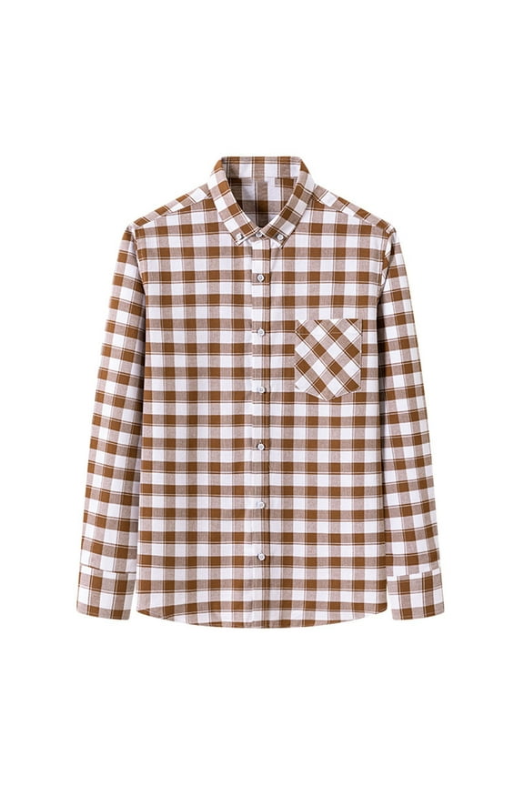 Men's Checkered Long Sleeve Shirt, Sleek Casual Button-Down with Chest Pocket, Versatile Stylish Top for Daily Wear and Outdoor Activities,Plus Size