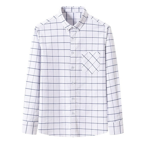 Handshe Men's Checkered Long Sleeve Shirt, Sleek Design Versatile Button-Down Collar Casual Button-Up with Pockets, Everyday Casual Wear Commuting Outdoor Shirt for Men,Plus Size