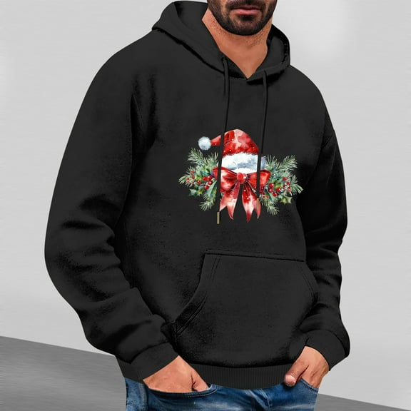Handshe Men's Christmas Hooded Sweatshirt, Print Design with Casual Fit for Holiday Season and Everyday Wear