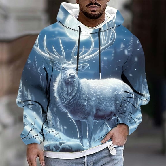 Handshe Men's Christmas Print Hooded Sweatshirt, Long Sleeve Pullover for Festive and Casual Winter Wear