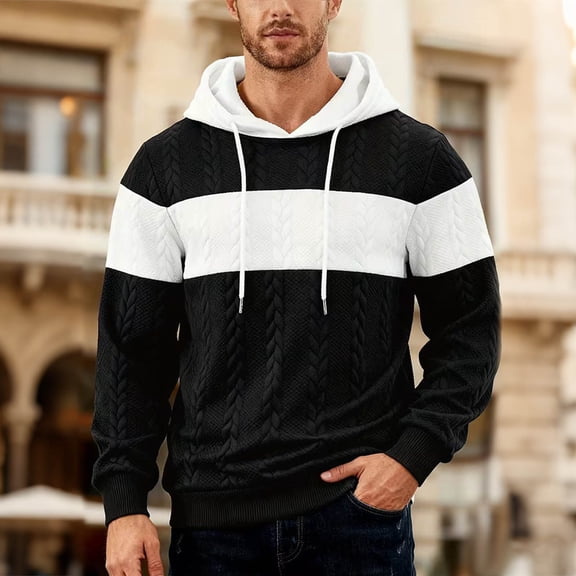 Handshe Men's Color-Block Long Sleeve Hoodie, Casual Pullover for Daily Wear and Sports Activities