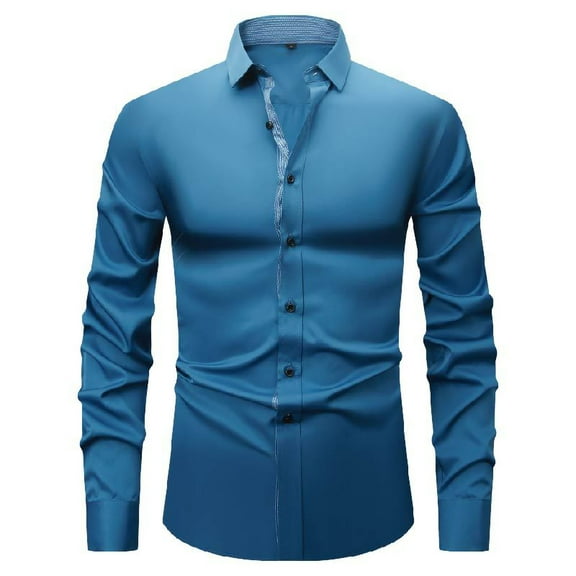 Handshe Men's Color Block Shirts, Business Lightweight Long Sleeve Button Down Shirts for Men, Office Work Attire,Plus Size