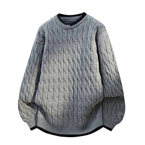 Handshe Men's Color-blocked Knit Sweater, Casual Round Neck Long Sleeve, Warm Thickened Pullover for Everyday Casual Wear