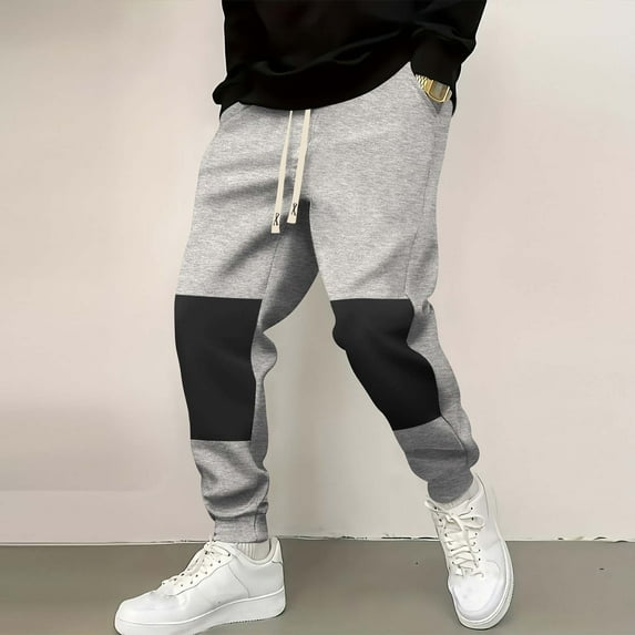 Handshe Men's Contrast Color Autumn Winter Joggers with Pockets and Drawstring Waist Training Sporty Cuffed Design,Plus Size