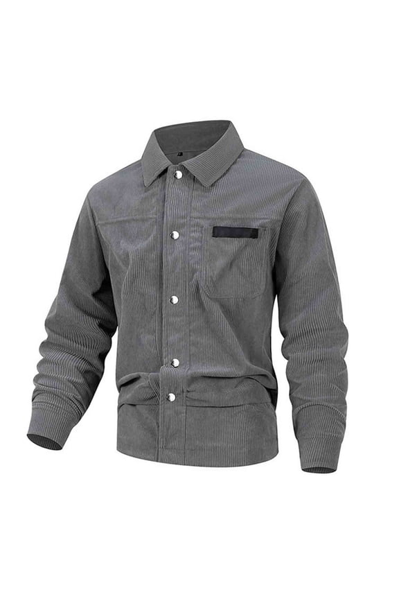 Men's Corduroy Casual Jacket, Relaxed Fit with Snap Button Pockets and Button-Down Collar, Long Sleeve Solid Color Design for Daily Wear and Outdoor Activities