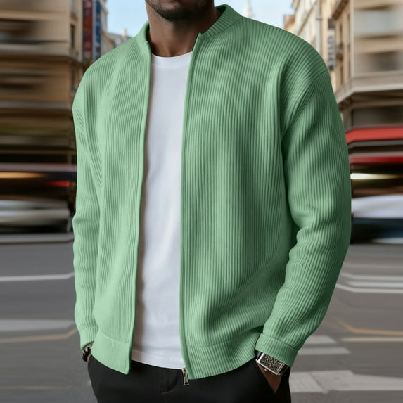 Handshe Men's Corduroy Jacket, Solid Color No Hood Long Sleeve with Full Zip for Casual Outdoor Wear