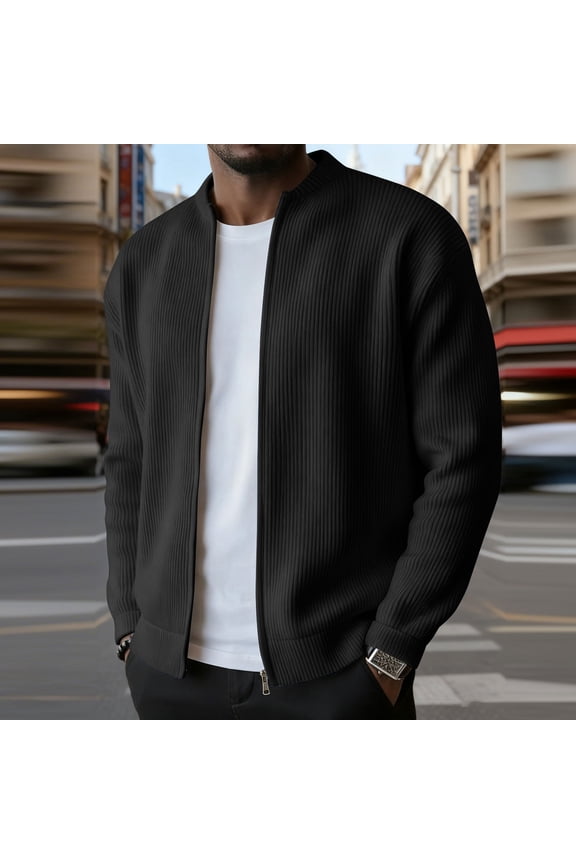 Men's Corduroy Jacket, Solid Color No Hood Long Sleeve with Full Zip for Casual Outdoor Wear