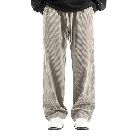 Handshe Men's Corduroy Straight-Leg Pants, Solid Color with Functional Pockets, Durable Comfort for Casual Everyday Wear