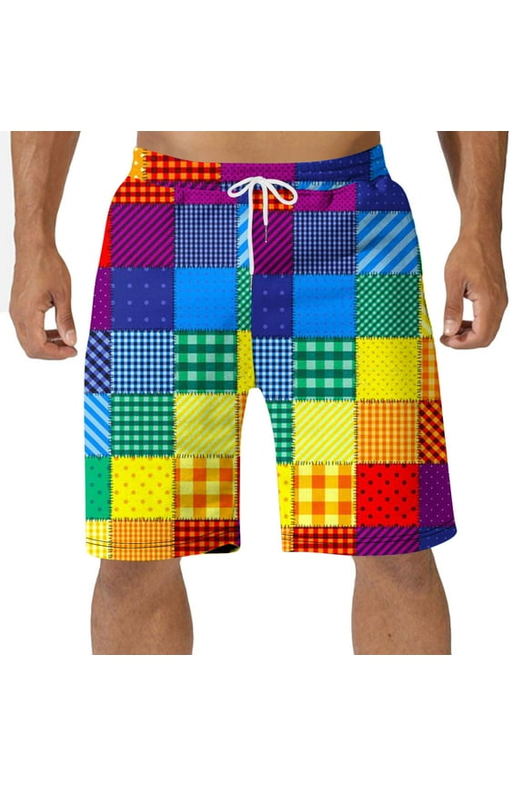 Men's Cotton Pyjama Lounge Shorts Checked Button Fly Pyjama Bottoms with Pockets and Elastic Waist Drawstring