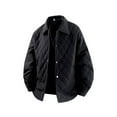 thumbnail image 1 of Handshe Men's Cotton Shirt Jacket, Solid Color with Turn-Down Collar, Diamond Quilted Pockets and Button Closure, Lightweight Warm for Fall Winter Casual Wear, 1 of 6