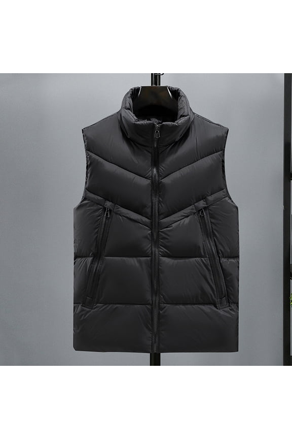 Men's Cotton Vest, Quilted Sleeveless Stand Collar with Pockets, Zipper Front Warm Waistcoat for Outdoor and Casual Wear