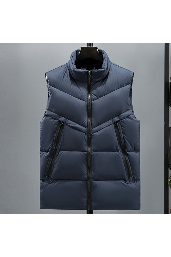 Men's Cotton Vest, Quilted Sleeveless Stand Collar with Pockets, Zipper Front Warm Waistcoat for Outdoor and Casual Wear