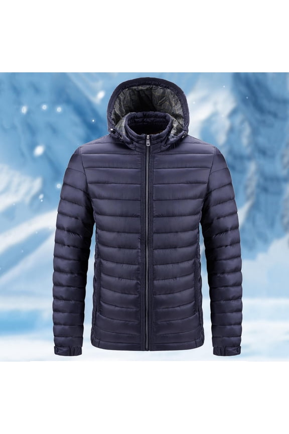 Men's Detachable Hood Cotton Jacket, Solid Color Zip-Up Fleece Coat with Winter Warmth, Long Sleeve Outerwear for Cold Weather and Daily Use