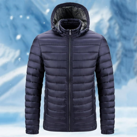 Handshe Men's Detachable Hood Cotton Jacket, Solid Color Zip-Up Fleece Coat with Winter Warmth, Long Sleeve Outerwear for Cold Weather and Daily Use
