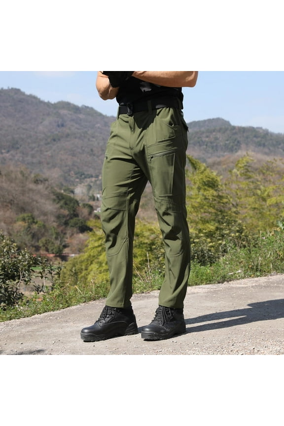 Men's Elastic Waist Cargo Hiking Pants with Multiple Pockets Quick-Dry Outdoor Sports Training,Plus Size