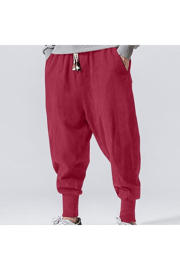 Men's Elastic Waist Jogger Pants with Drawstring Pockets Solid Color Tapered Leg Casual Comfort Fit