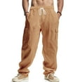 thumbnail image 1 of Handshe Men's Elastic Waist Work Cargo Pants with Drawstring Multi-Pocket Straight Leg Casual Utility, 1 of 9