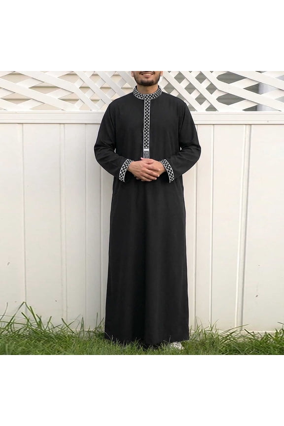 Men's Embroidered Long Sleeve Tunics, Loose Fit Stand Collar, Traditional Pullover for Daily and Home