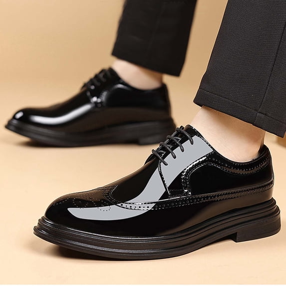 Handshe Men's Fashion Casual Soft Sole Leather Shoes – Breathable Summer Design with Solid Color for Business Attire, Suitable for Office & Formal Occasions,Plus Size