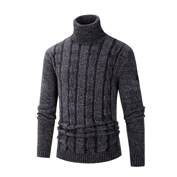 Handshe Men's Fashion Casual Turtleneck Knit Sweater, Jacquard Pattern Long Sleeve High Neck Top, Winter Daily Wear Outdoor Casual Style,Plus Size