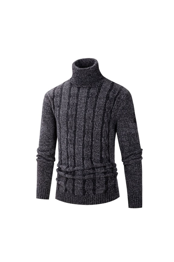 Men's Fashion Casual Turtleneck Knit Sweater, Jacquard Pattern Long Sleeve High Neck Top, Winter Daily Wear Outdoor Casual Style,Plus Size