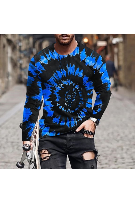 Men's Fashion Short Sleeve Round Neck Shirts, Tie-Dye Print Casual Breathable Tops for Daily Wear and Outdoor Activities,Plus Size