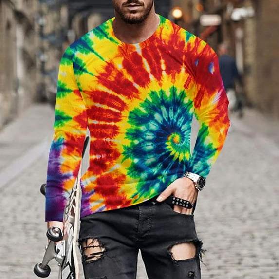 Handshe Men's Fashion Short Sleeve Tie-Dye Print Crew Neck T-Shirt, Breathable Casual Summer Shirt for Daily Wear, Outdoor Activities,Plus Size